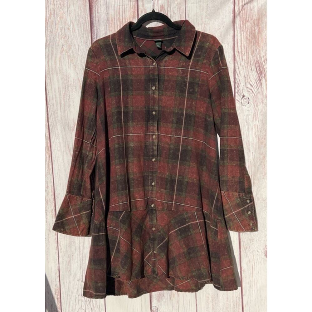 Wild Fable Women’s Plaid Flannel Button Up Dress Retro Gothic Grunge Country M